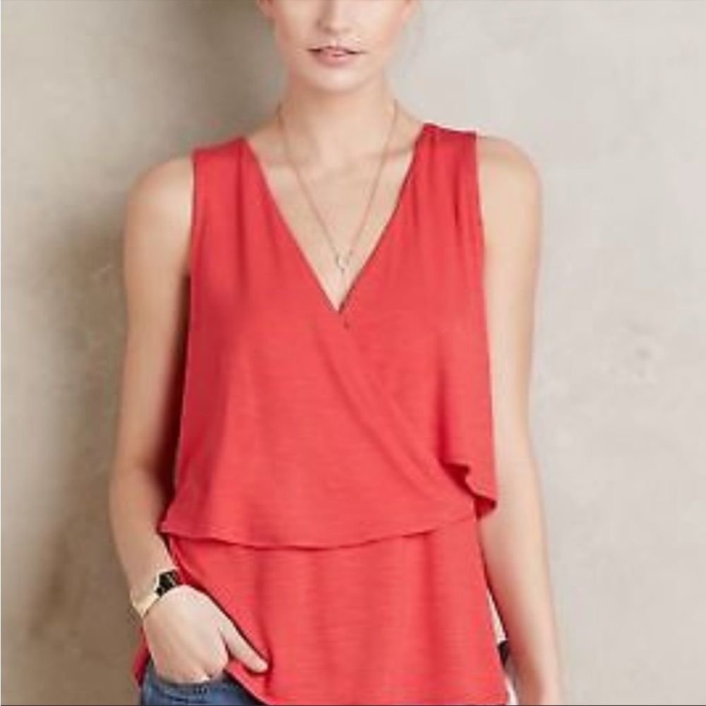 Anthropologie Deletta Watermelon Pink Crossover Tank size Medium